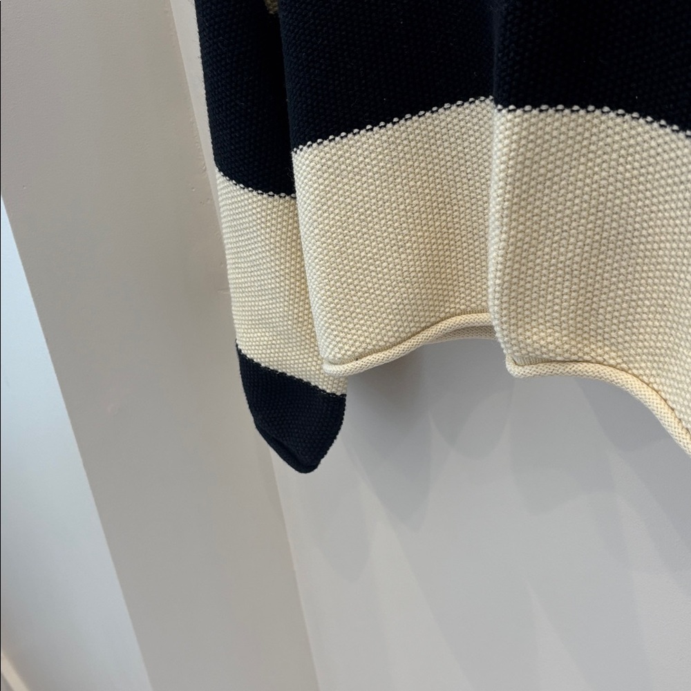 Designer Victor Glemaud Black & Cream Striped Cropped Knit Sweater - Picture 4 of 7